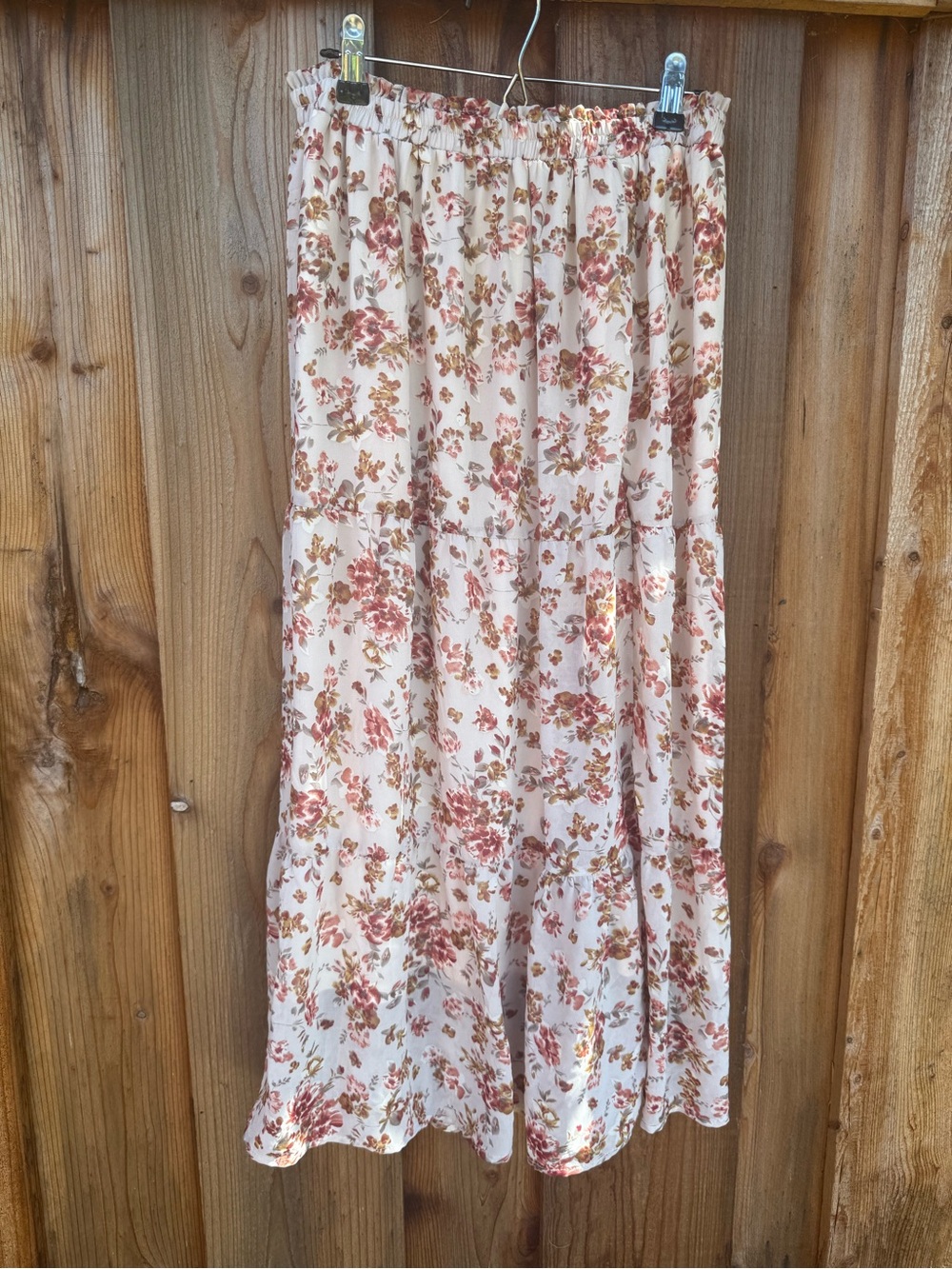 Roolee Cream Maxi Skirt with Dusty Rose Floral Print